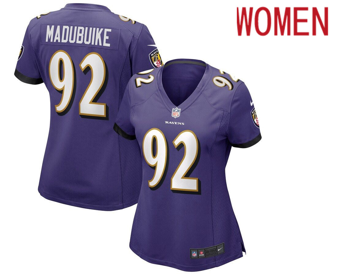 Women Baltimore Ravens #92 Justin Madubuike Nike Purple Game NFL Jersey->women nfl jersey->Women Jersey